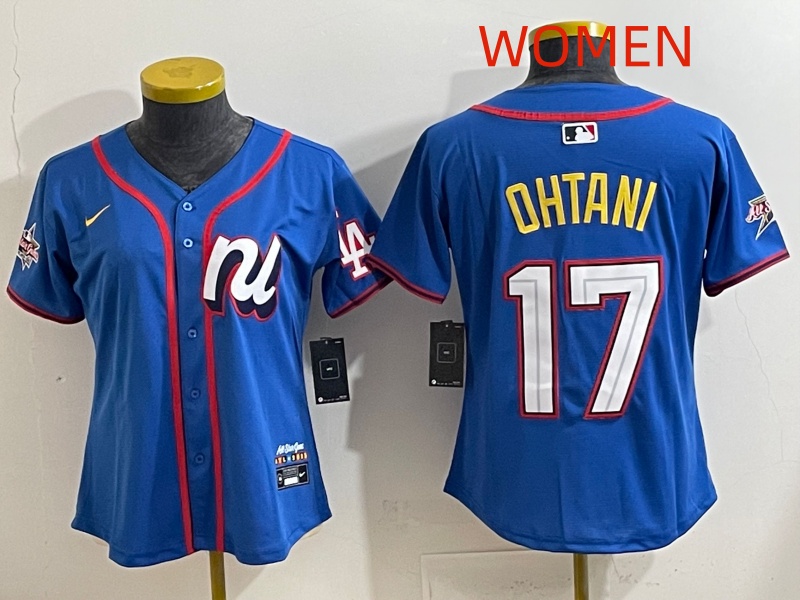 Women 2025 Los Angeles Dodgers #17 Ohtani Blue Nike 2025 MLB All Star Jersey style 004->women mlb jersey->Women Jersey